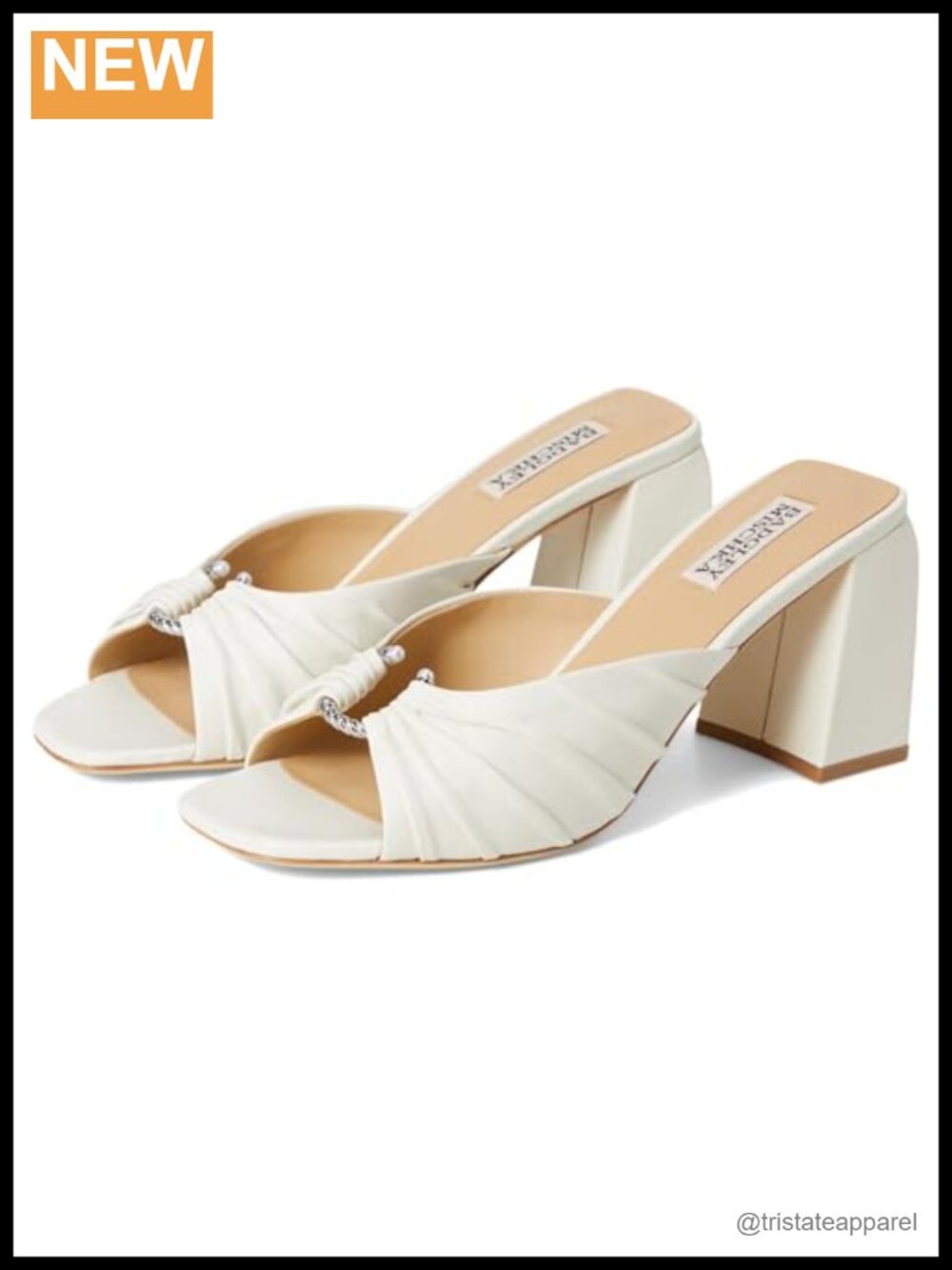Leather Lined Ruched Block Heel Mule Sandal Square Toe Slip On